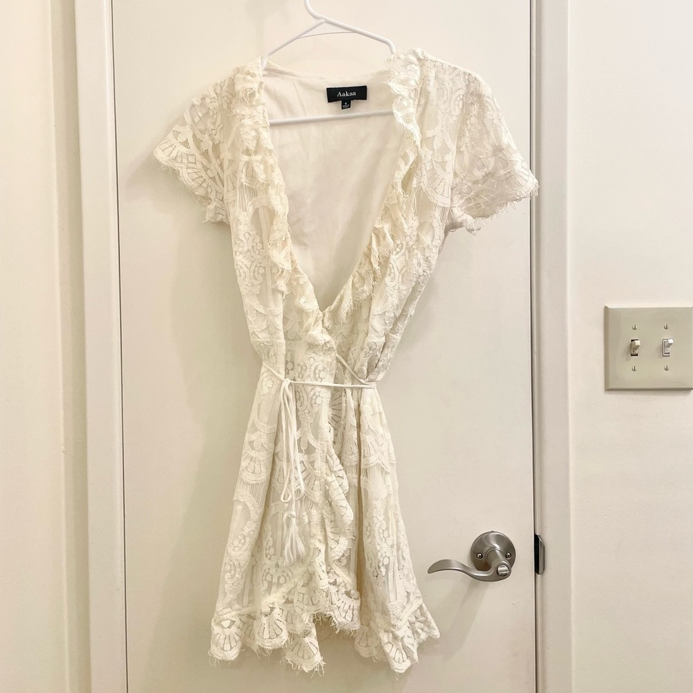 Aakaa Cream Lace Mini Dress